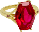 Gold Plated Lab Created Ruby & Natural Red Diamond Sterling Silver Solitaire Ring for Women